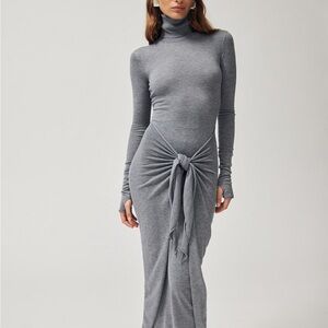 Gray Ruched Tie Front Maxi Pencil dress